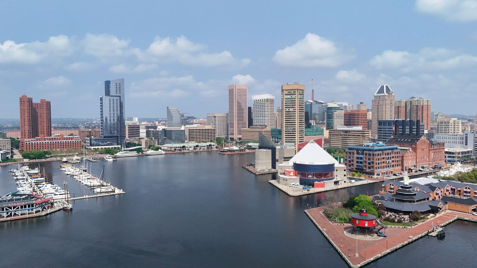 The Baltimore skyline and Inner Harbor in daylight